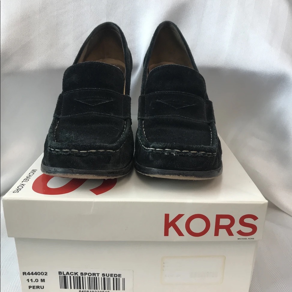 Michael Kors Size 11 Black Suede Loafer Wedges